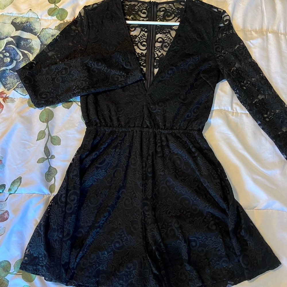 Black Long Sleeve Lace Romper